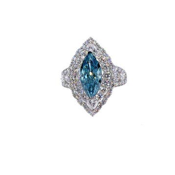 Bague - 14 carats Or blanc - 3.91ct. tw. Bleu Diamant