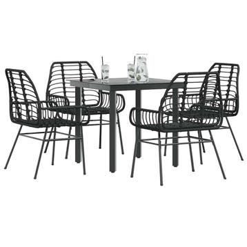 vidaXL 5-delige Tuinset poly rattan glas zwart, Verzenden, Nieuw, Tuinset