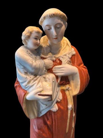 Beeldje - Antieke Sint-Antonius 1900 - Handbeschilderd - 32, Antiek en Kunst