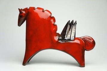 Urszula Despet - sculptuur, Red Pegasus - 18.5 cm - Keramiek