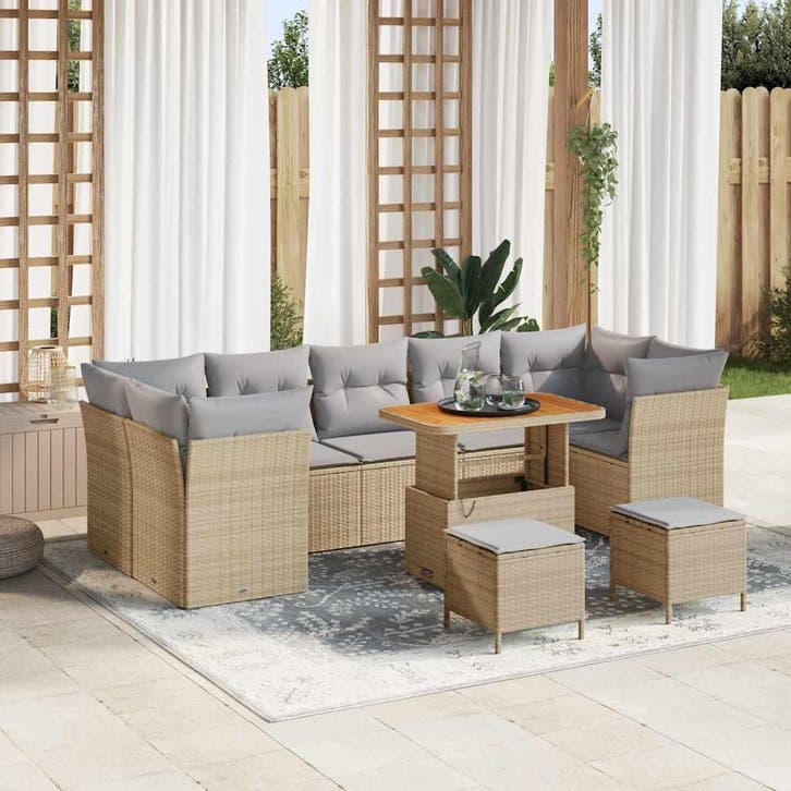 vidaXL Tuinbank Set met kussen met opslag 10 pcs beige en, Jardin & Terrasse, Ensembles de jardin, Envoi