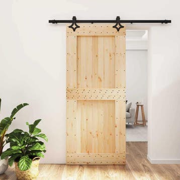 vidaXL Schuifdeur Naturel en Zwart 90 x 210 cm Massief Pine, Verzenden, Nieuw