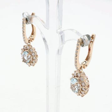 Oorbellen - 14 karaat Roségoud - Diamant - Topaas, Nieuw