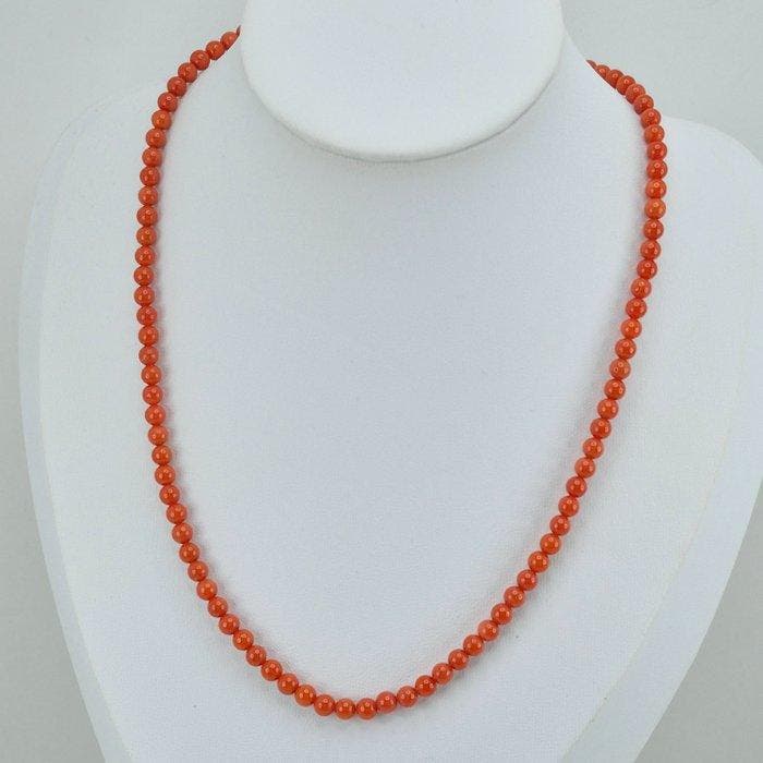 Koraal - Zilver - Halsketting - CORALLO MEDITERRANEO, Antiek en Kunst, Curiosa en Brocante