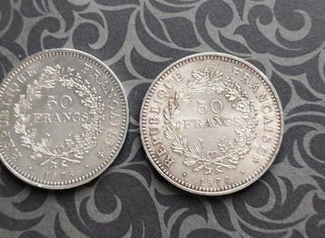 France. 50 Francs 1976/1977 Hercule (lot de 2 monnaies)