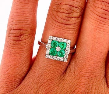 Ring - 18 karaat Witgoud Diamant (Natuurlijk) - Smaragd, Nieuw
