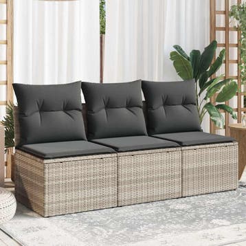 vidaXL Tuinbank 3-zits met kussens poly rattan lichtgrijs, Verzenden, Nieuw