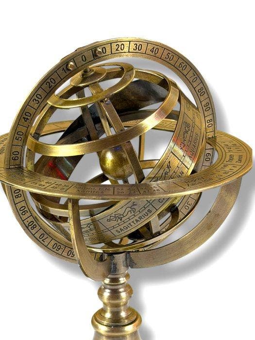 Celestial and terrestrial globes - Armillarium en messing -, Antiquités & Art, Curiosités & Brocante