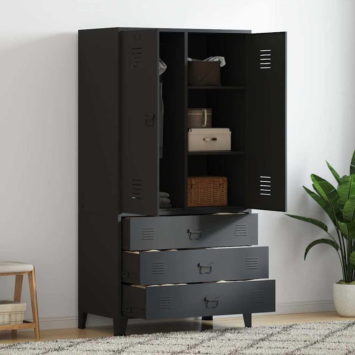 vidaXL Kledingkast industrieel 90x50x180 cm metaal zwart, Huis en Inrichting, Kasten | Kleerkasten, Nieuw, Verzenden