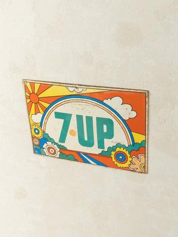 Panneau publicitaire 7 Up des années 70 - Peter Max - Plaque