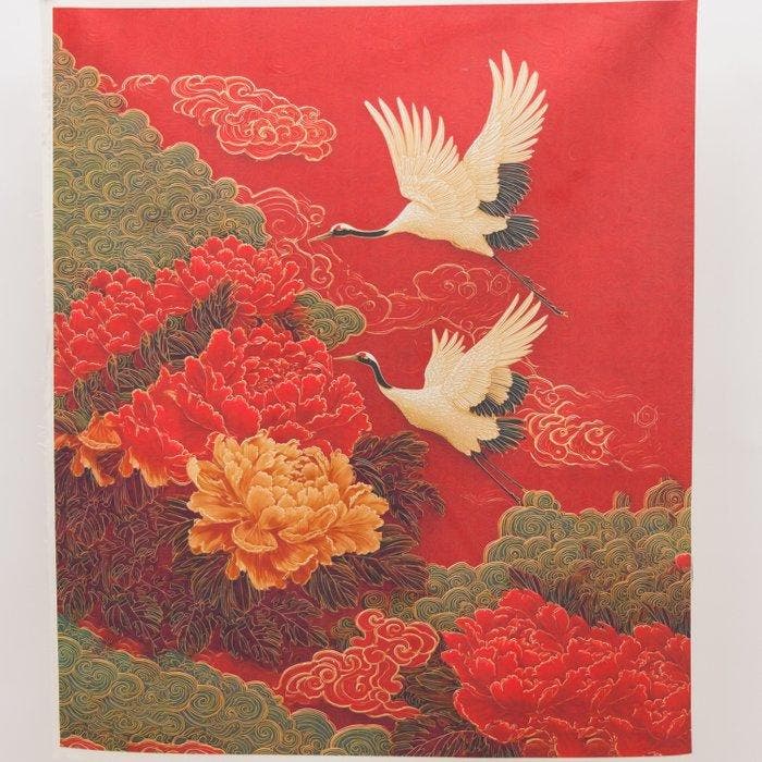 Paneel - AA209 - Paneel van decoratieve stof “Reigers en, Antiek en Kunst, Curiosa en Brocante