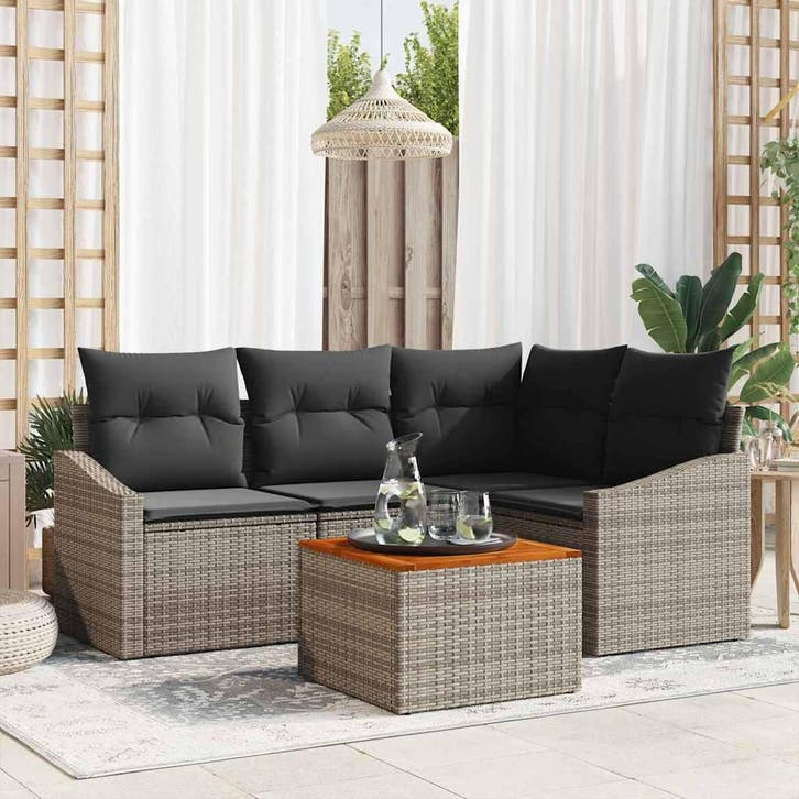 vidaXL Tuinbank Set 5 st Grijs poly rattan, Tuin en Terras, Tuinsets en Loungesets, Nieuw, Verzenden