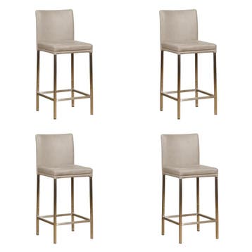 Set van 4 Leren barkrukken Break laag - Vintage Lightgrey, Ophalen of Verzenden