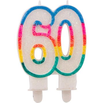 Kaars 60 Jaar Glitter 9cm, Verzenden