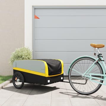 vidaXL Fietstrailer 45 kg ijzer zwart en geel, Verzenden