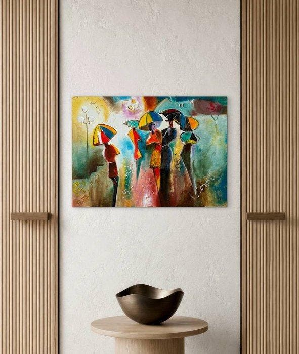 Petrus Tanya (1969) - Bright umbrela dancers, Antiek en Kunst, Kunst | Schilderijen | Modern
