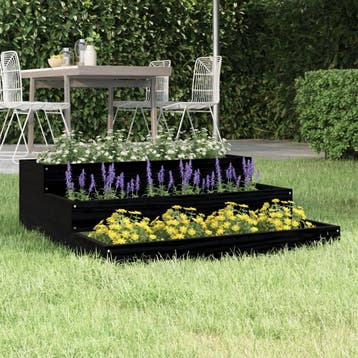 vidaXL Plantenbak 78x78x27 cm massief grenenhout zwart, Verzenden