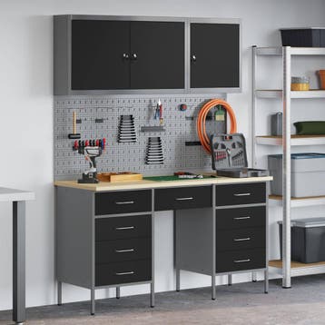 vidaXL Werk Cabinet 8 st Zwart en Grijs Engineered hout en, Verzenden, Nieuw