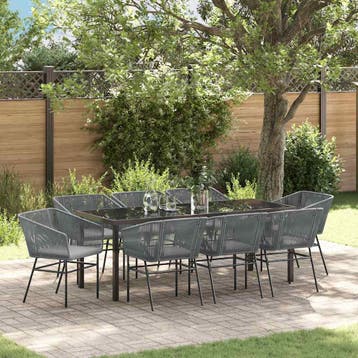 vidaXL Tuin Eettafel Set 9 st Grijs Gepoedercoat staal, Verzenden, Nieuw