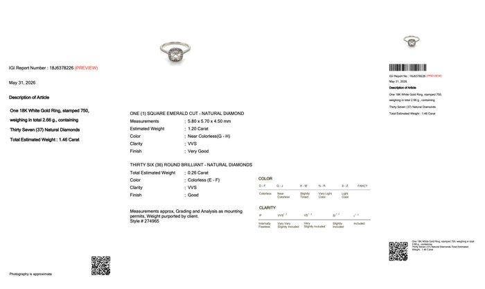 Zonder minimumprijs - Ring - 18 karaat Witgoud - 1.46ct. tw., Bijoux, Sacs & Beauté, Bagues