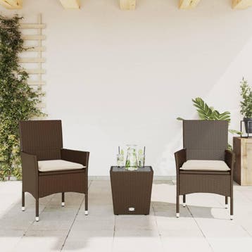 vidaXL 3-delige Bistroset met kussens poly rattan en glas, Verzenden, Nieuw