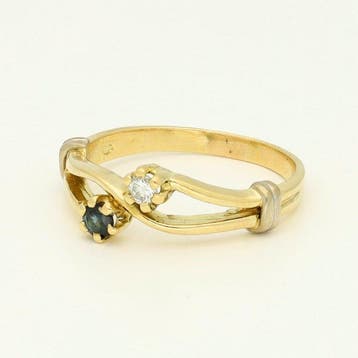 Bague - 18 carats Or jaune Diamant (Naturelle) - Saffier, Handtassen en Accessoires, Ringen, Nieuw