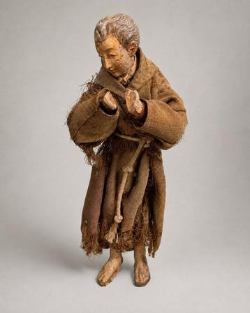 Oude kerststalfiguur - 24 cm - Hout, Textiel - 1850-1900