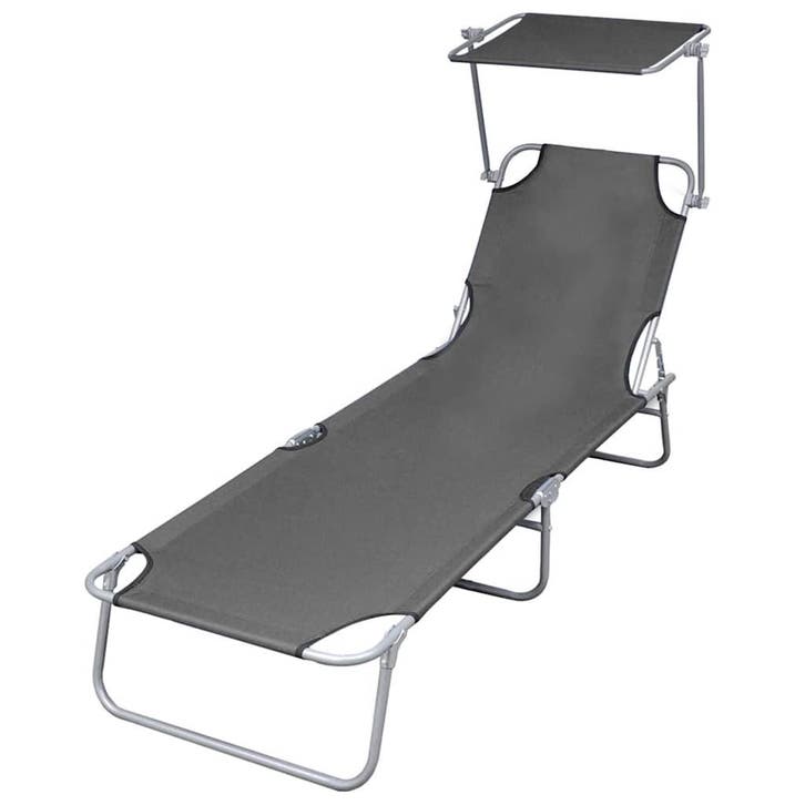 vidaXL Ligbed met luifel inklapbaar staal grijs, Tuin en Terras, Ligbedden, Nieuw, Verzenden