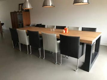 Set van 10 leren kuip eetkamerstoelen - met wieltjes -, Ophalen of Verzenden