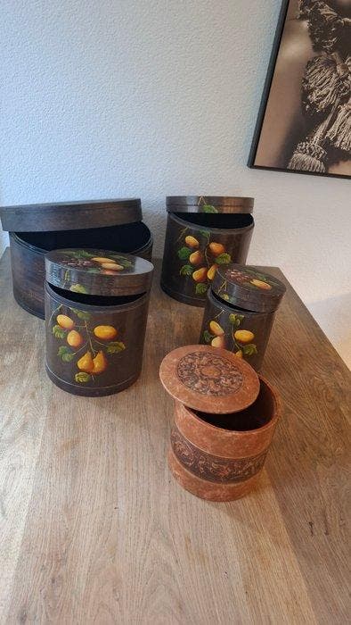 Boîte (5) - Bois, Cuir - Boîtes de rangement, Antiquités & Art, Curiosités & Brocante