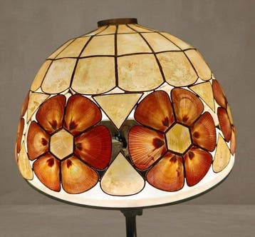 Hangende plafondlamp - Parelmoer - capiz en messing, Antiek en Kunst