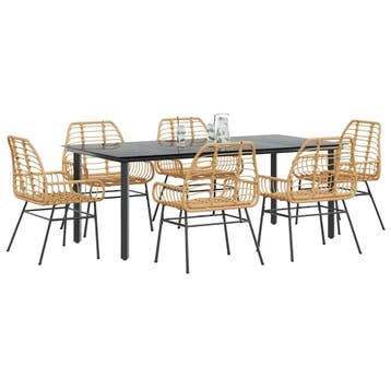 vidaXL 7-delige Tuinset poly rattan glas bruin, Verzenden, Nieuw, Tuinset