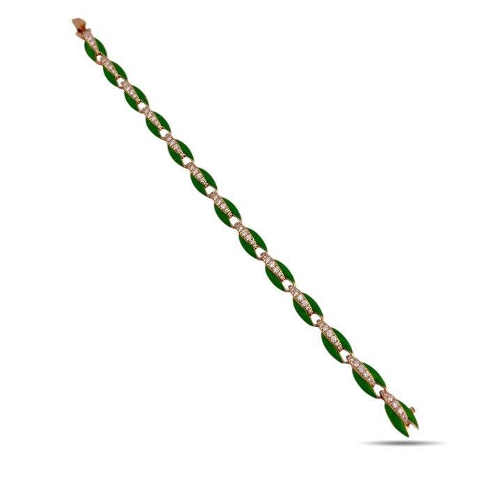 Armband - 18 karaat Exclusieve 18k roségoud, groene emaille, Handtassen en Accessoires, Armbanden
