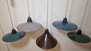 Plafondlamp (5) - Emaille, Staal - Geëmailleerde lampen 5, Antiek en Kunst