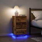 vidaXL Nachtkastje met LED-verlichting 38x34x65 cm oud hout, Verzenden