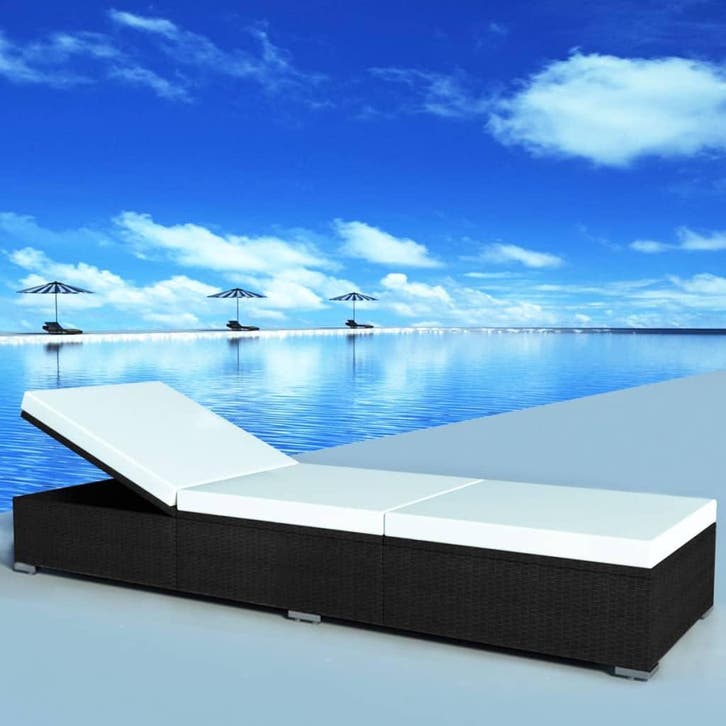 vidaXL Ligbed met kussen poly rattan zwart, Jardin & Terrasse, Chaises longues, Envoi