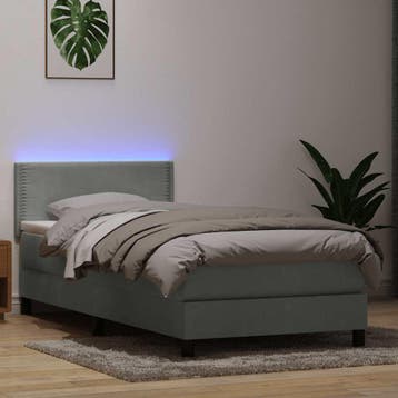 vidaXL Boxspring met matras en LED fluweel lichtgrijs 80x220, Verzenden, Nieuw