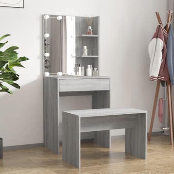 vidaXL Kaptafelset met LEDs bewerkt hout grijs sonoma, Verzenden, Nieuw