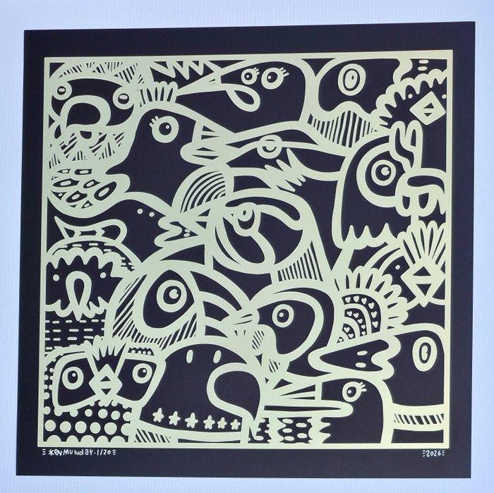 Kev Munday - Gold Birds - Gold Foil Art Print, Antiquités & Art, Art | Objets design