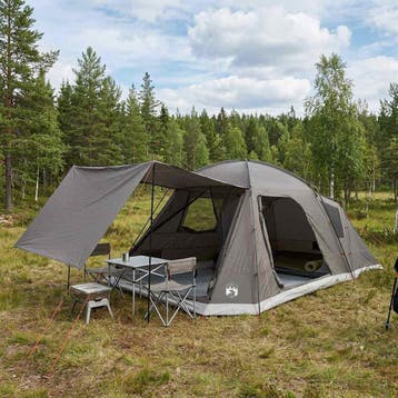 vidaXL Huisje Tent met dak Bruin grijs 12-Persoons Polyester, Caravans en Kamperen, Tenten, Verzenden, Nieuw