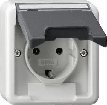 Gira IP44 Prise De Courant En Saillie SCHUKO Avec Capot À, Bricolage & Construction, Électricité & Câbles, Verzenden