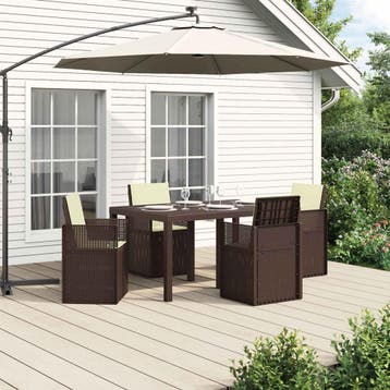vidaXL Tuin Eettafel Set 5 st Bruin en crèmekleurig PP, Verzenden
