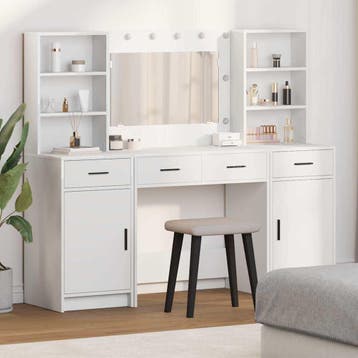vidaXL Dressing tafel set met LED 3 st Wit Bewerkt hout, Verzenden