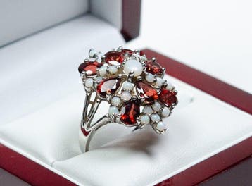 Zonder minimumprijs - Ring - 925 zilver - granaat -, Bijoux, Sacs & Beauté, Bagues