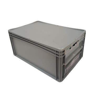Stapelbak met luik en deksel 600x400x270 mm grijs PP, Zakelijke goederen, Ophalen of Verzenden