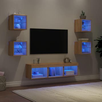 vidaXL 7-delige Tv-wandmeubelset met LED bewerkt hout sonoma, Verzenden, Nieuw