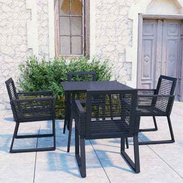 vidaXL 5-delige Tuinset PVC-rattan zwart, Verzenden, Nieuw, Tuinset