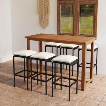 vidaXL 7-delige Tuinbarset met kussens zwart, Tuin en Terras, Verzenden, Nieuw