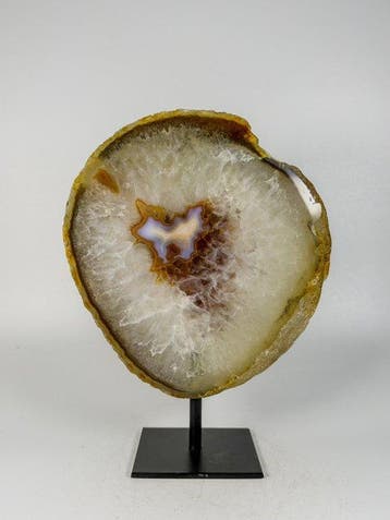 Rare colored - natural agate with crystal geode on stand