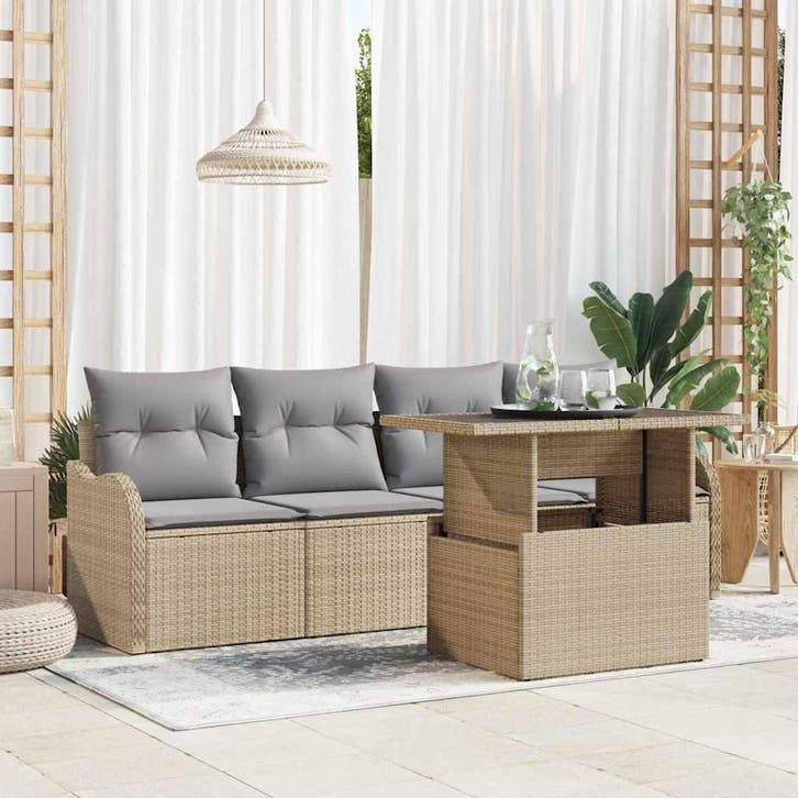 vidaXL Tuinbank Set met kussen met kussen 5 pcs Beige Poly, Jardin & Terrasse, Ensembles de jardin, Envoi